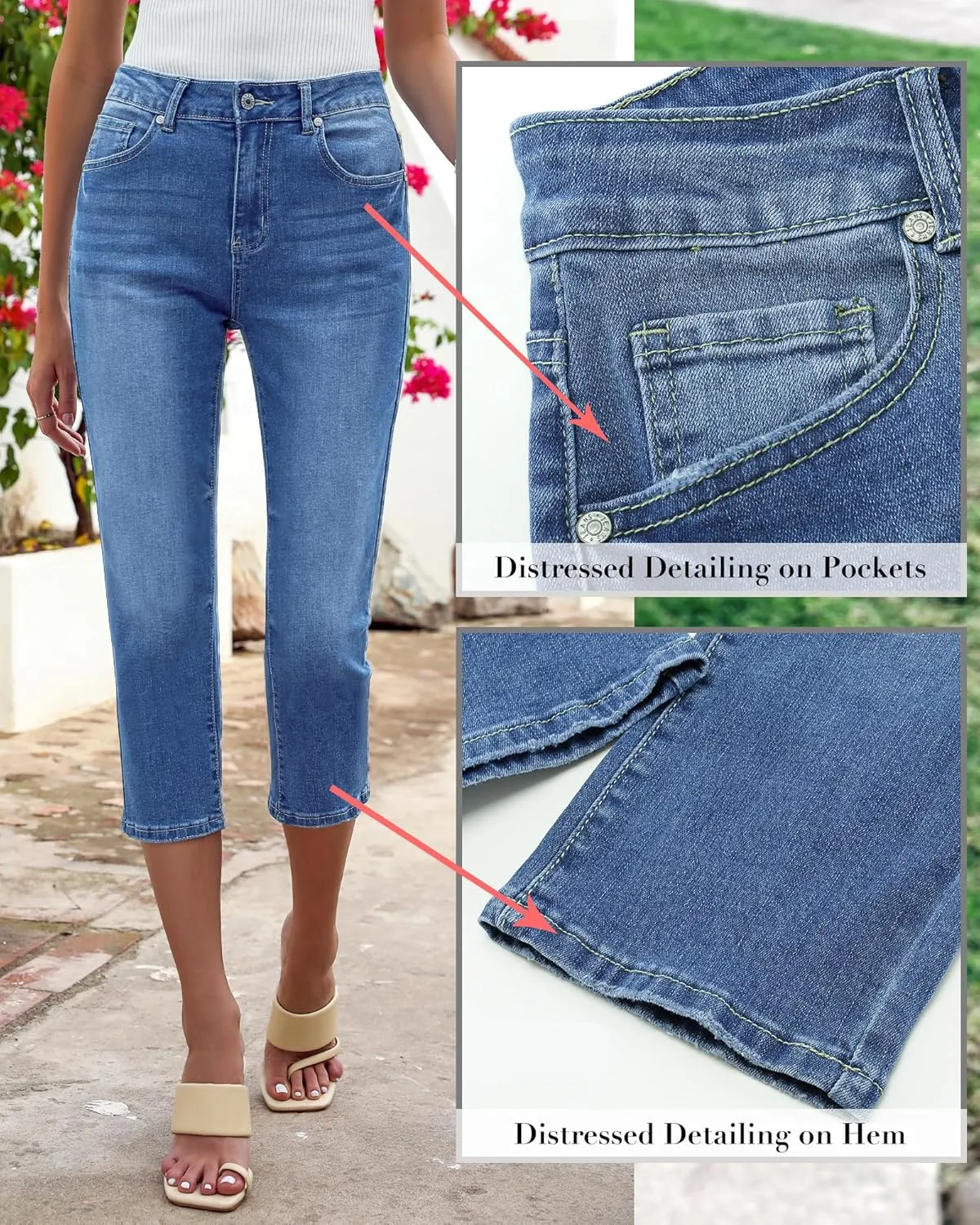 GRAPENT Capris Jeans for Women High Waisted Skinny Stretchy Denim Capri Pants Casual Cropped Jeggings Trousers