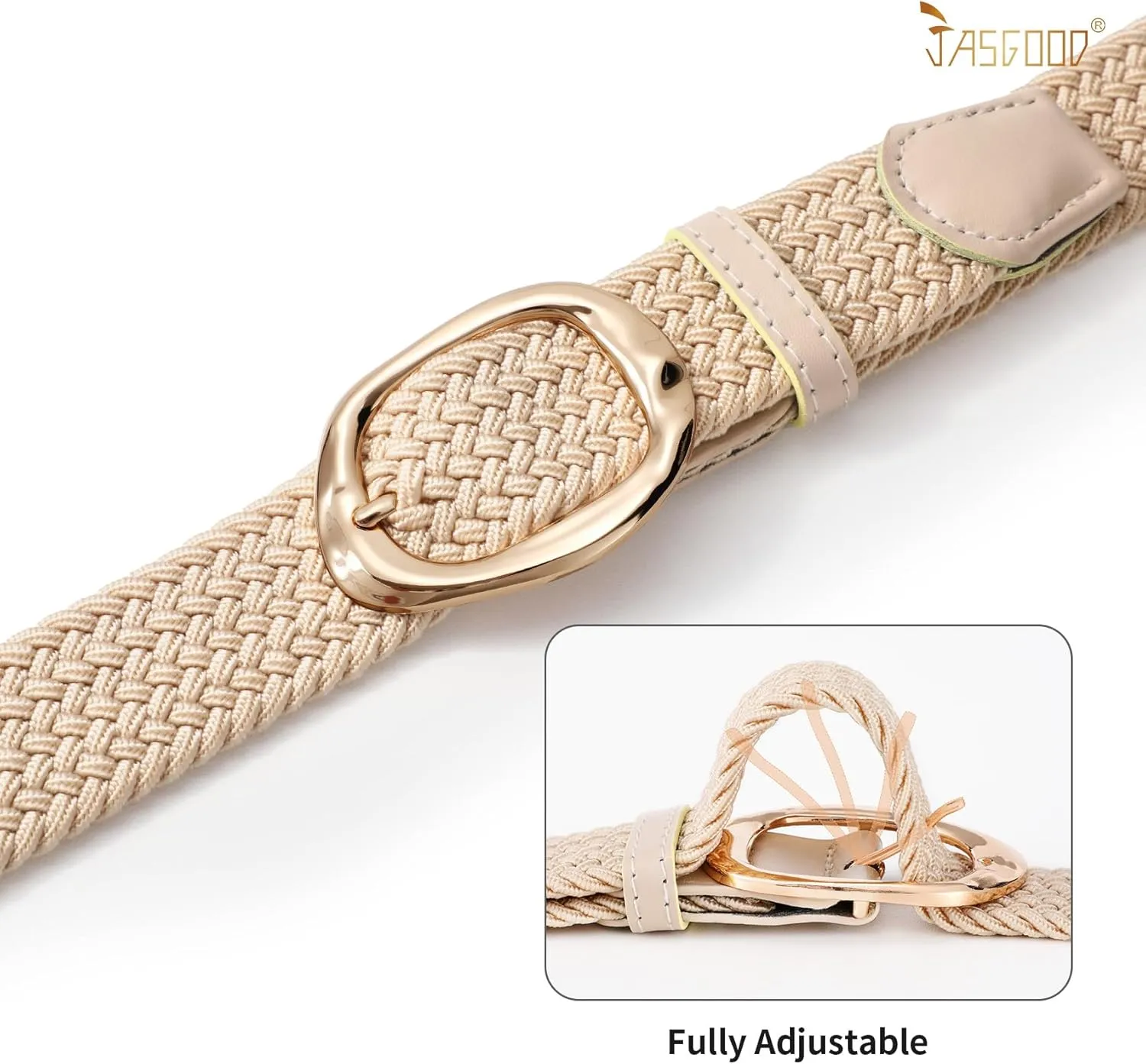 JASGOOD Braided Elastic Belt for Women Stretchy Woven Golf Belt Casual Web Belt for Jeans Pants