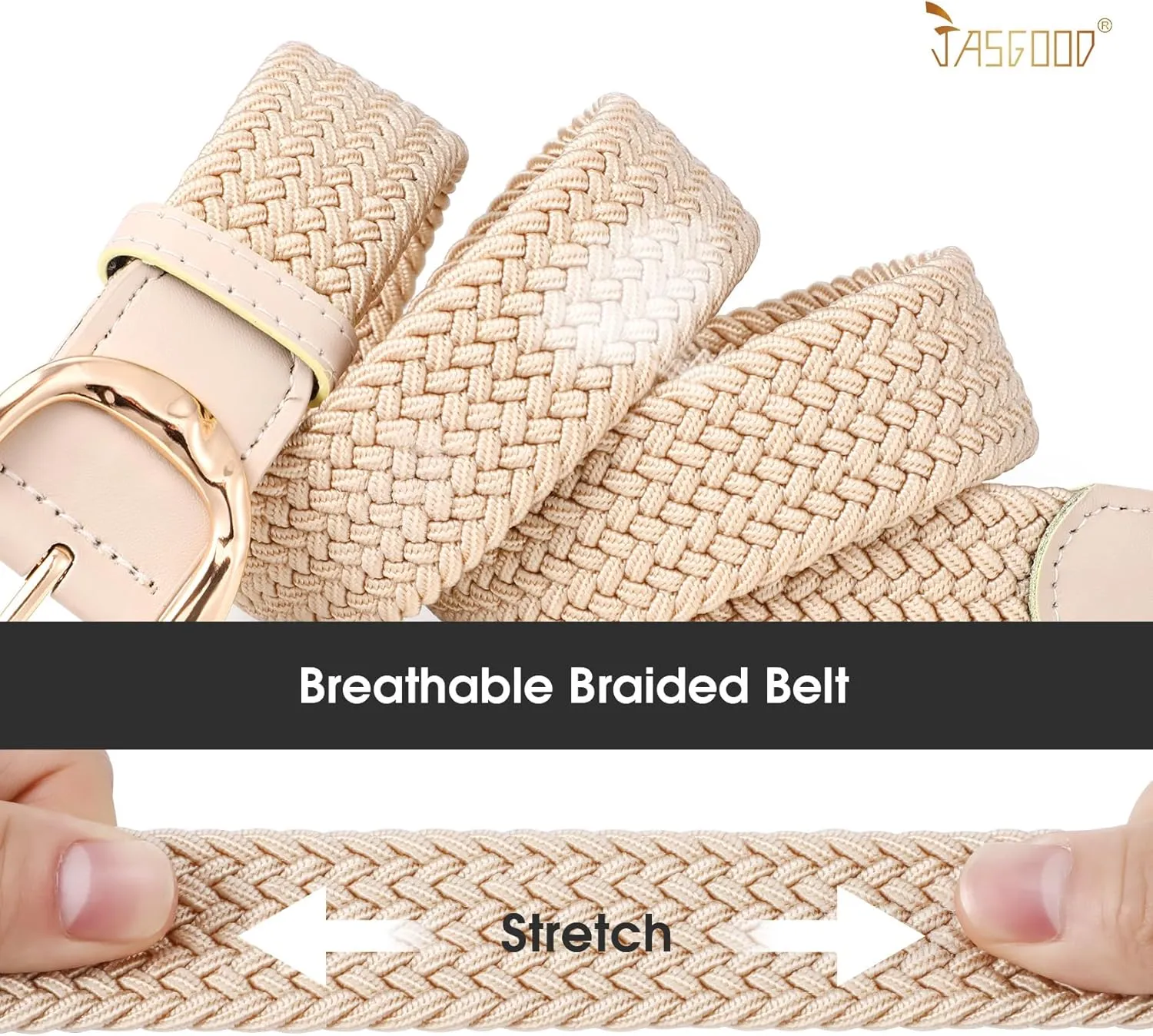 JASGOOD Braided Elastic Belt for Women Stretchy Woven Golf Belt Casual Web Belt for Jeans Pants