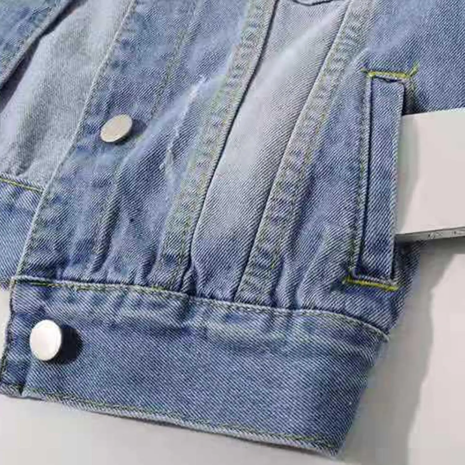 Jean Jacket Women 3/4 Sleeve Colored Cropped Denim Jacket Trendy Light Wash Short Jean Jacket Trucker Coat