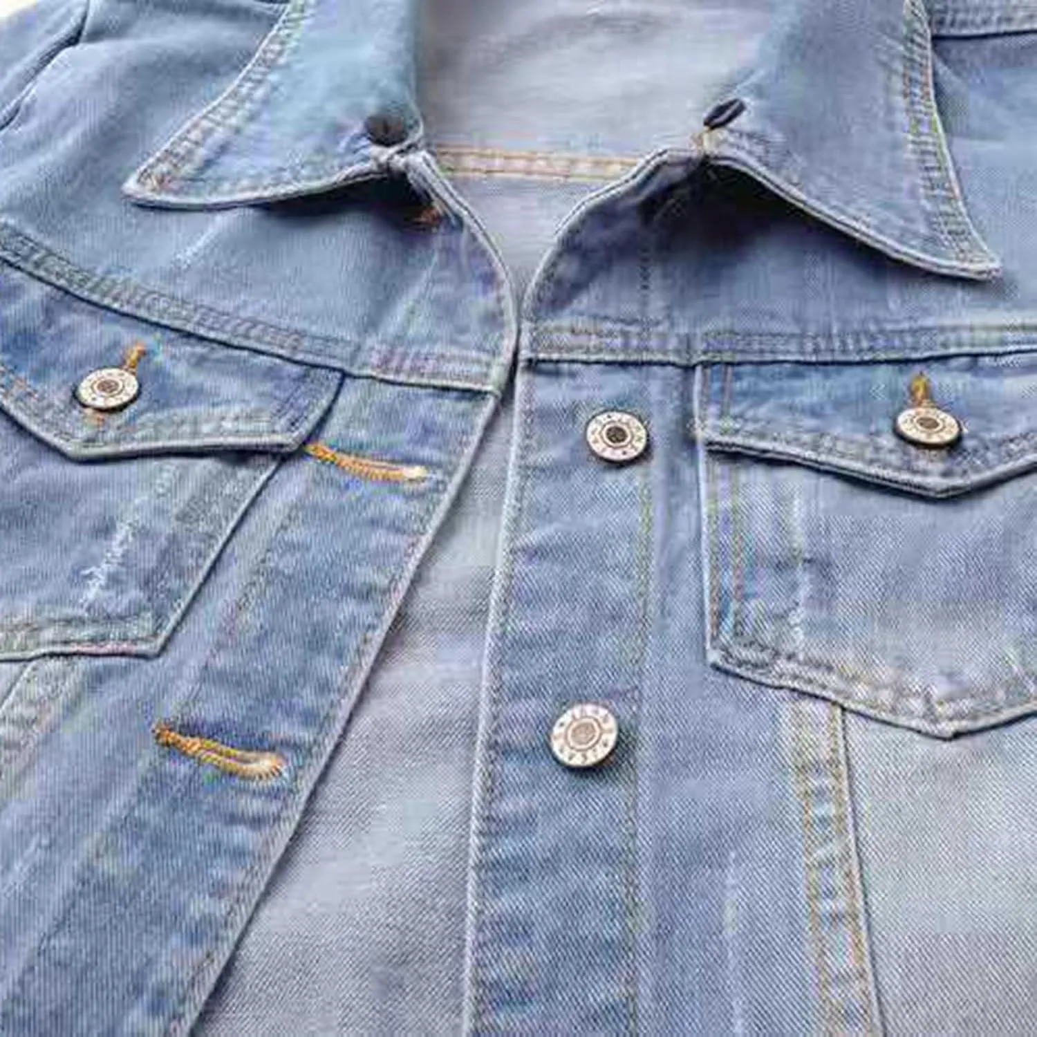 Jean Jacket Women 3/4 Sleeve Colored Cropped Denim Jacket Trendy Light Wash Short Jean Jacket Trucker Coat