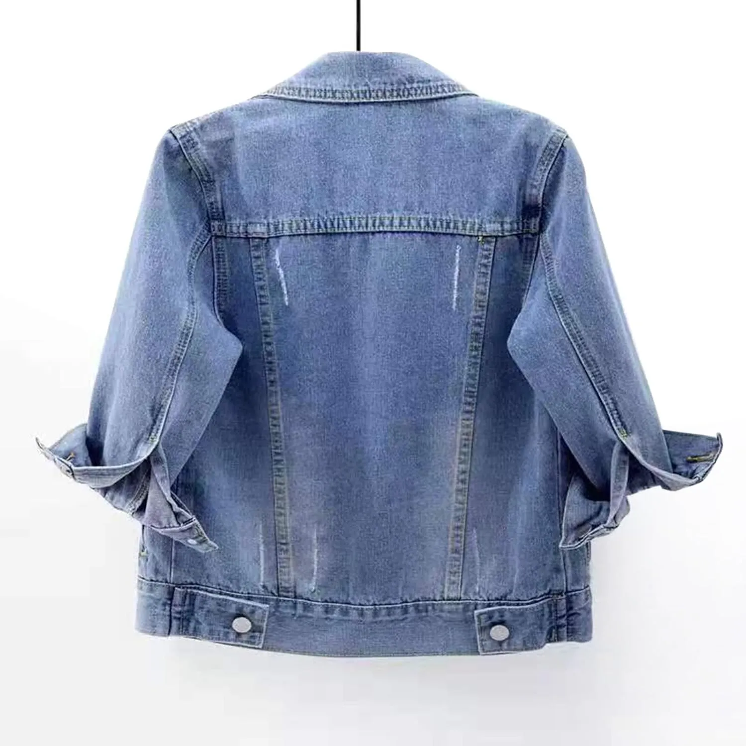 Jean Jacket Women 3/4 Sleeve Colored Cropped Denim Jacket Trendy Light Wash Short Jean Jacket Trucker Coat
