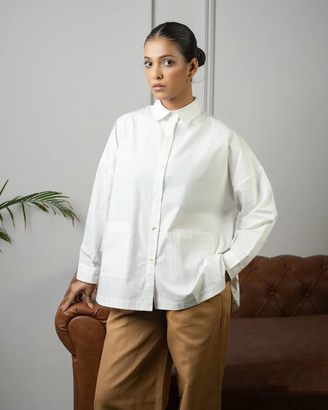Jiyū Oversized Flap Shirt : White