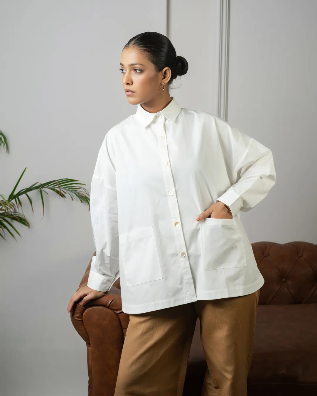 Jiyū Oversized Flap Shirt : White