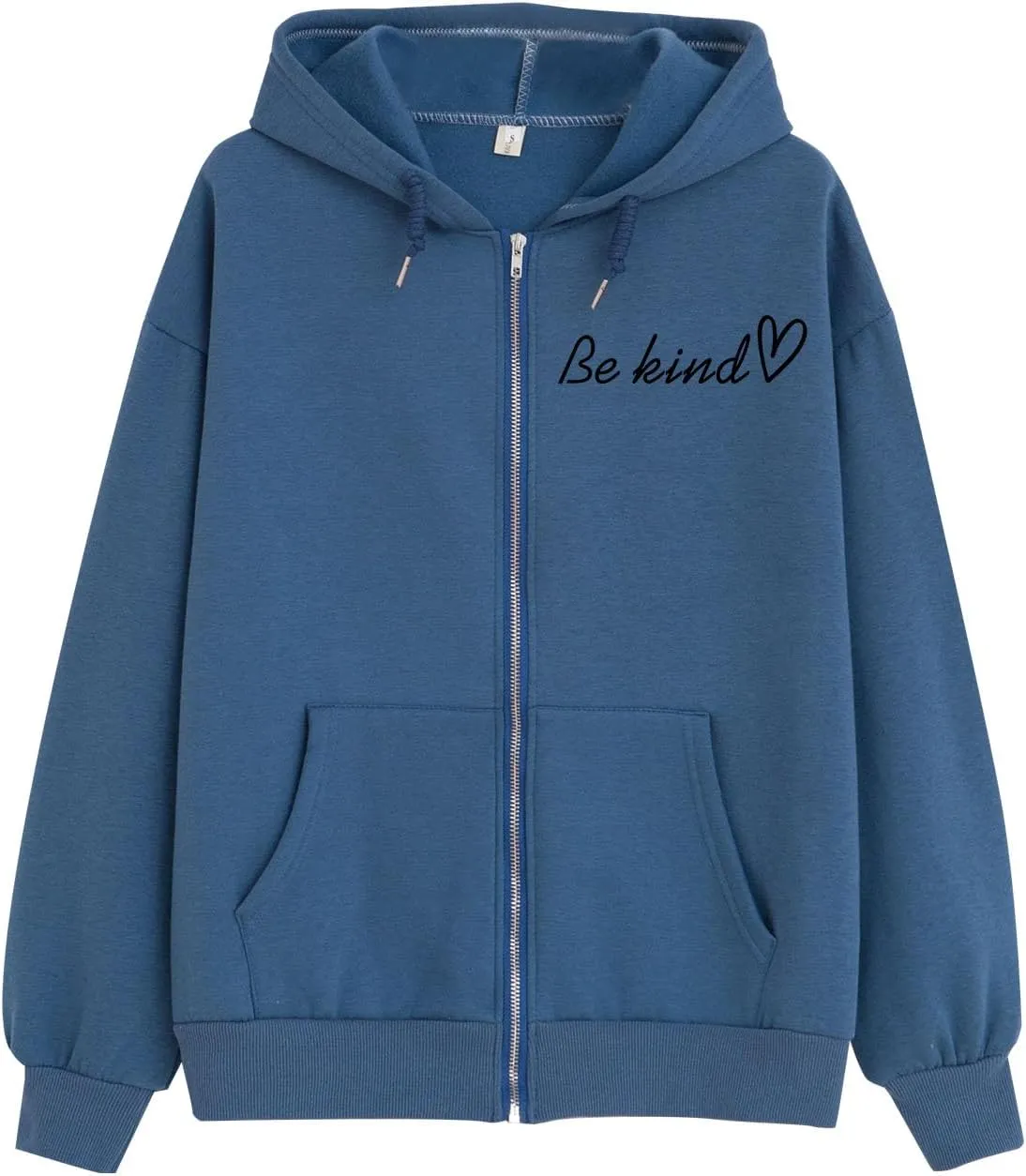 KIEKIECOO Oversized Full Zip Up Hoodies for Women Be Kind Graphic Jacket Light Weight Fall Zipper Sweatshirts Loose Fit