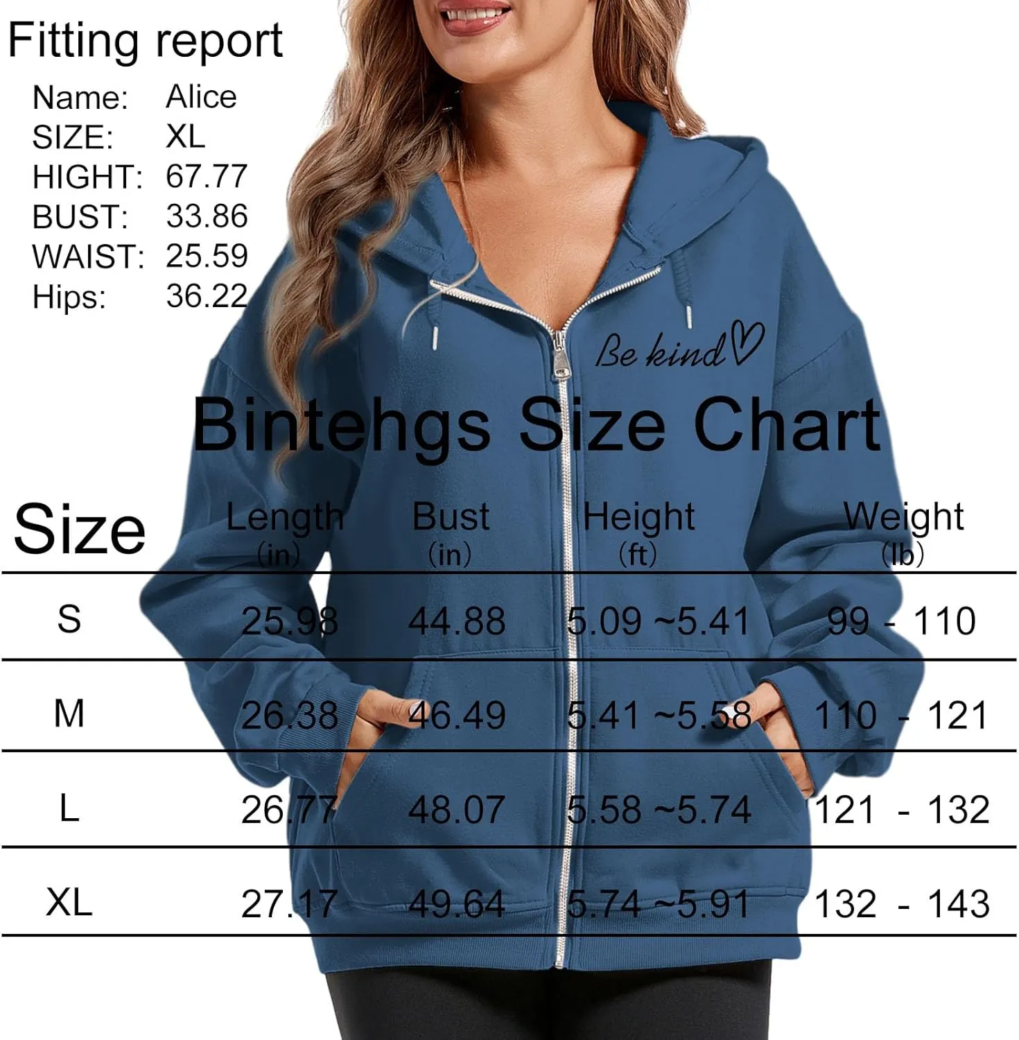 KIEKIECOO Oversized Full Zip Up Hoodies for Women Be Kind Graphic Jacket Light Weight Fall Zipper Sweatshirts Loose Fit