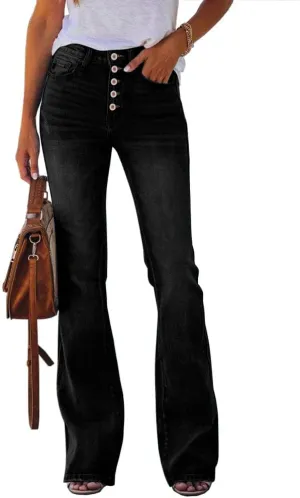 Koinshha Womens High Waisted Jeans Stretch Boyfriend Flare Casual Bootcut Denim Pants