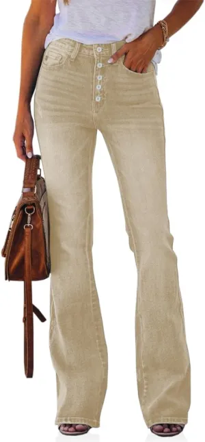 Koinshha Womens High Waisted Jeans Stretch Boyfriend Flare Casual Bootcut Denim Pants