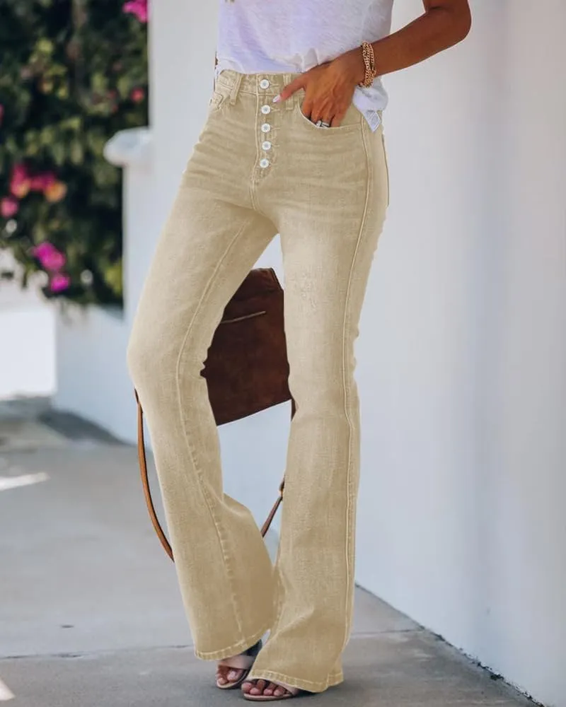 Koinshha Womens High Waisted Jeans Stretch Boyfriend Flare Casual Bootcut Denim Pants