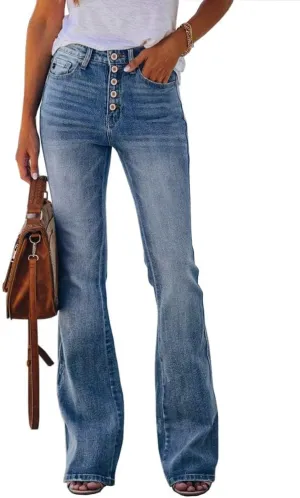 Koinshha Womens High Waisted Jeans Stretch Boyfriend Flare Casual Bootcut Denim Pants