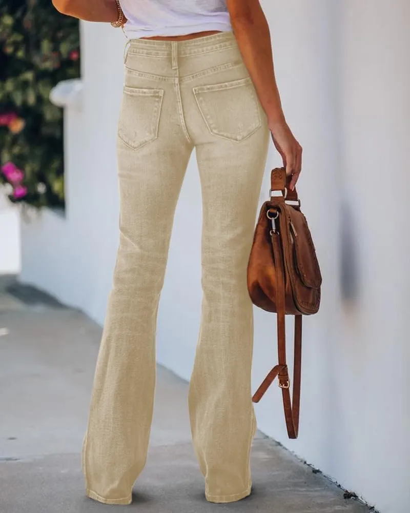 Koinshha Womens High Waisted Jeans Stretch Boyfriend Flare Casual Bootcut Denim Pants
