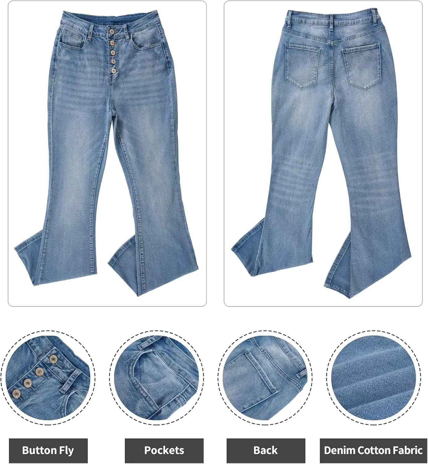 Koinshha Womens High Waisted Jeans Stretch Boyfriend Flare Casual Bootcut Denim Pants