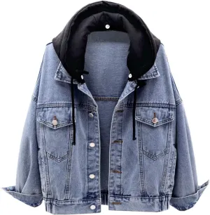 LifeShe Women's 3/4 Sleeve Short Denim Jacket Light Cropped Jean Jackets Coats