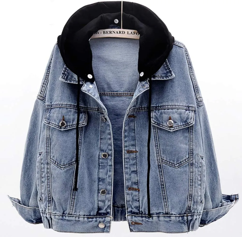 LifeShe Women's 3/4 Sleeve Short Denim Jacket Light Cropped Jean Jackets Coats