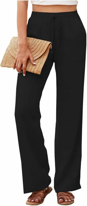 Linen Pants for Women Wide Leg Baggy Drawstring Elastic Waist Palazzo Trousers Pants with Pockets Summer 2025 Linen Pants for Women Wide Leg Baggy Drawstring Elastic Waist Palazzo Trousers Pants with Pockets Summer 2025
