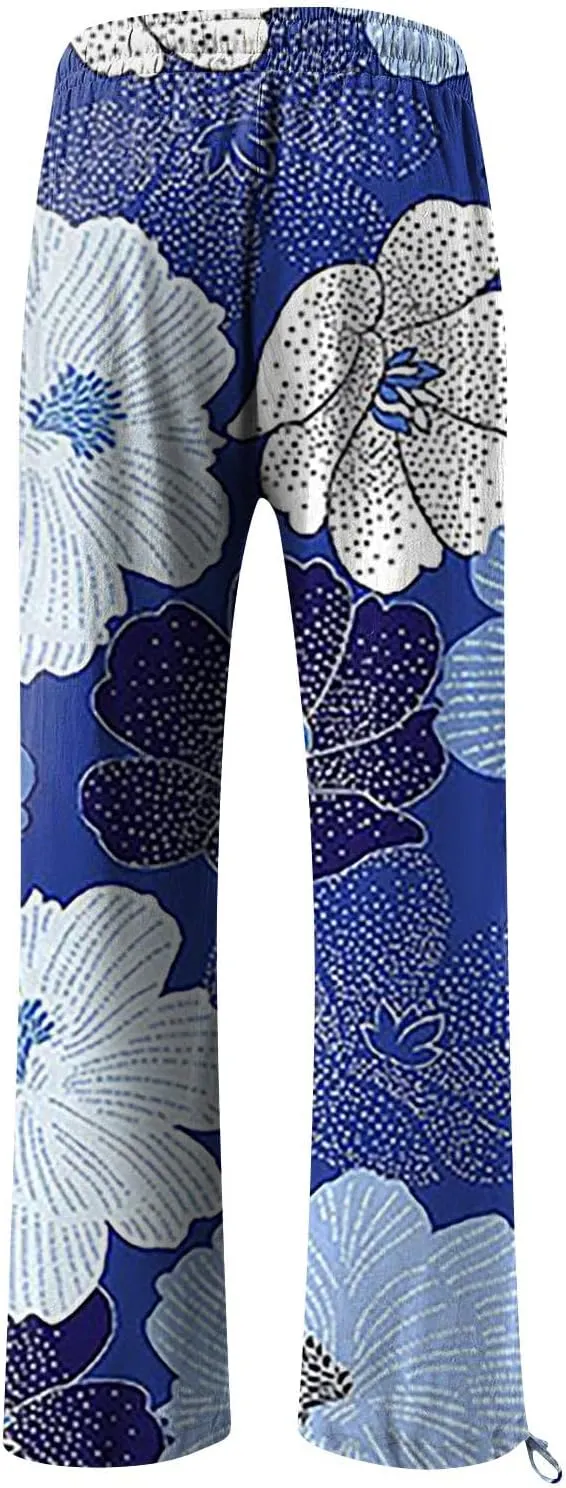 Linen Pants Women Plus Size Boho Women's Loose Trousers Linen High Waist Wide Leg Pants Pockets for Spring Summer