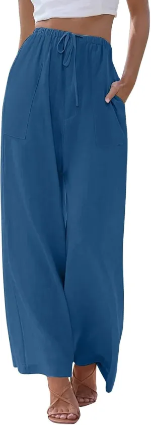 Linen Pants Women Summer Wide Leg Pants Drawstring Elastic Waist Pants High Waisted Pants Casual Beach Trousers Linen Pants Women Summer Wide Leg Pants Drawstring Elastic Waist Pants High Waisted Pants Casual Beach Trousers