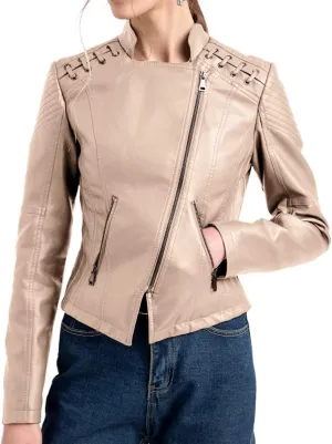 Lu's Chic Women's Motorcycle Jacket Fashion Dressy Vegan Leather Biker Coat Light Slim Fit Crop Blazer Moto Jacket