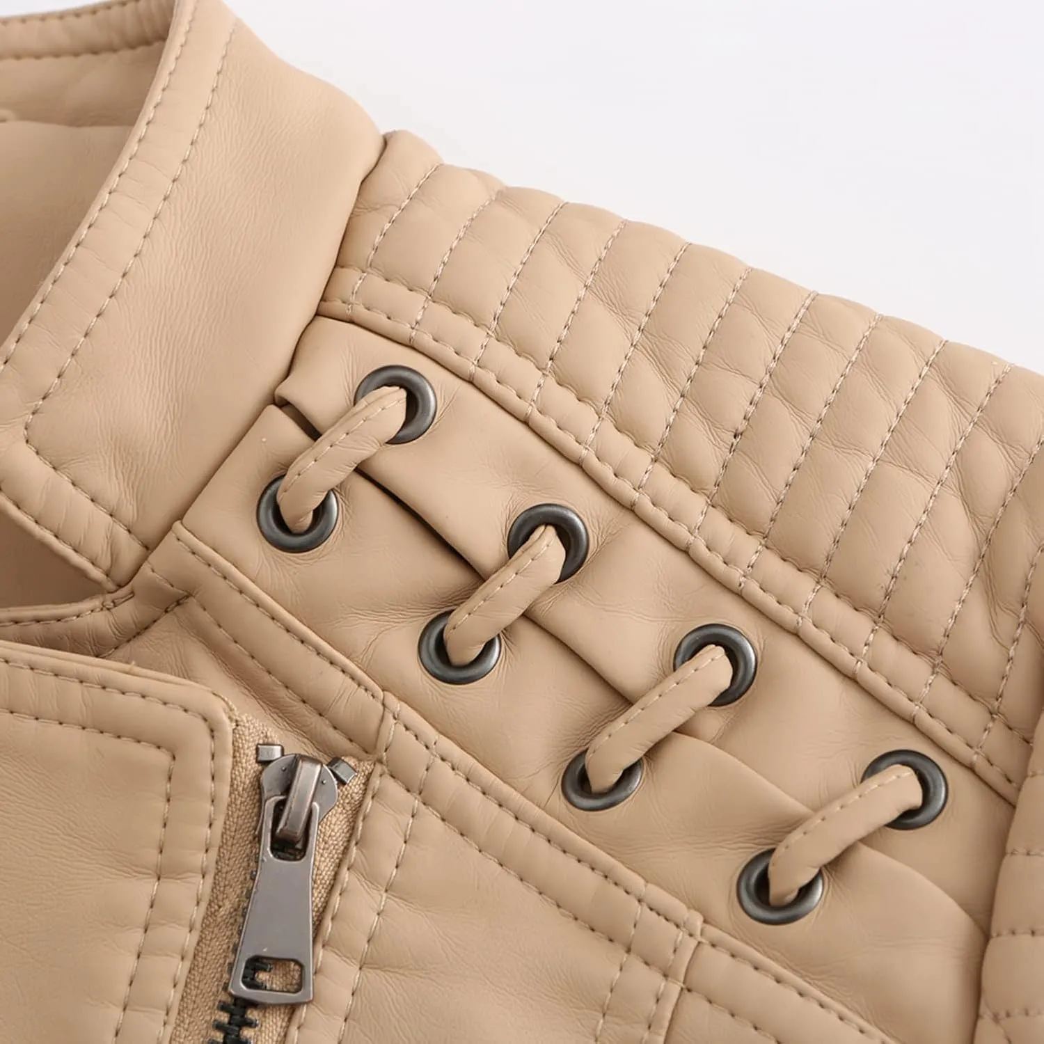 Lu's Chic Women's Motorcycle Jacket Fashion Dressy Vegan Leather Biker Coat Light Slim Fit Crop Blazer Moto Jacket