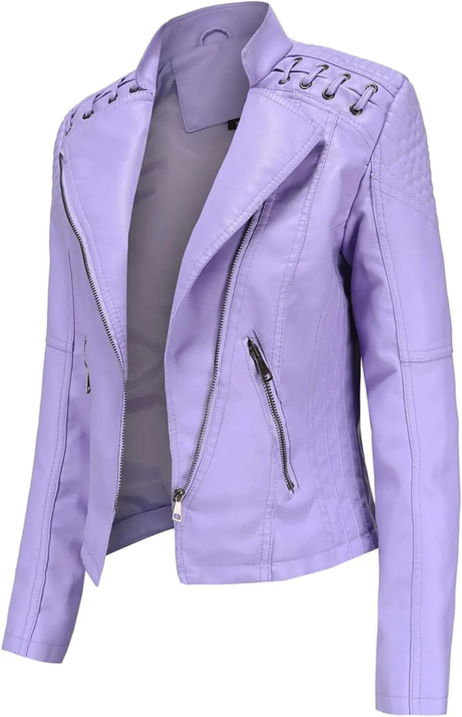 Lu's Chic Women's Motorcycle Jacket Fashion Dressy Vegan Leather Biker Coat Light Slim Fit Crop Blazer Moto Jacket