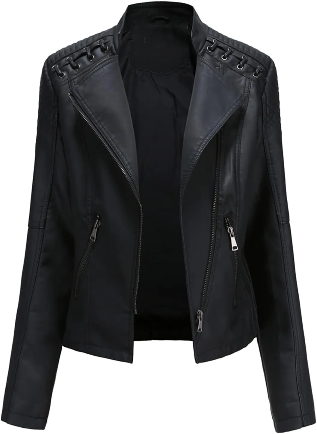 Lu's Chic Women's Motorcycle Jacket Fashion Dressy Vegan Leather Biker Coat Light Slim Fit Crop Blazer Moto Jacket