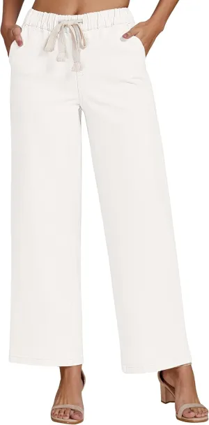 luvamia Wide Leg Jeans Woman High Waisted Trendy Pull On Elastic Waist Drawstring Stretchy Denim Jean Pants with Pockets