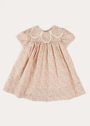 Mabel Floral Statement Collar Short Sleeve Dress in Coral (12mths-10yrs) Mabel Floral Statement Collar Short Sleeve Dress in Coral (12mths-10yrs)