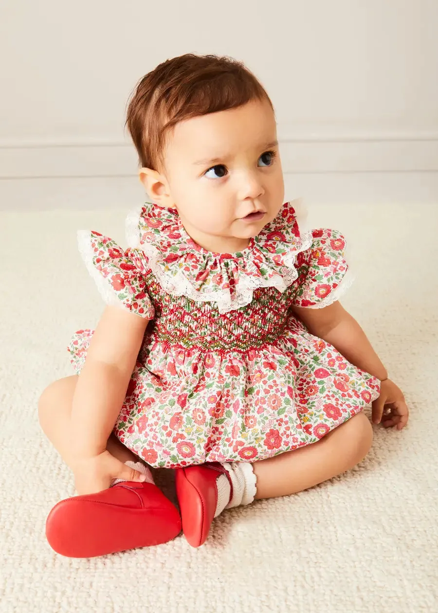 Margot Floral Romper in Red Made with Liberty Fabric (6m-2yrs)