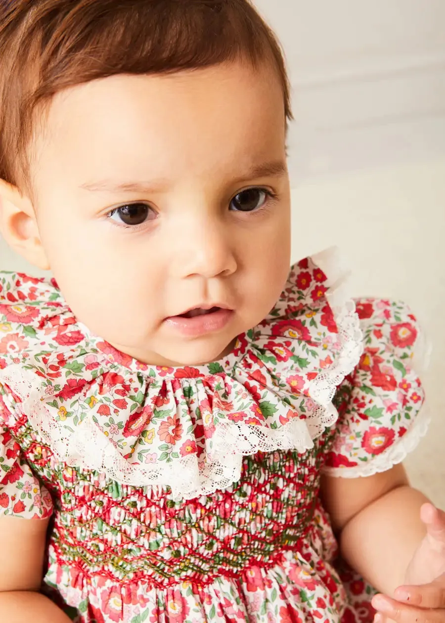 Margot Floral Romper in Red Made with Liberty Fabric (6m-2yrs)