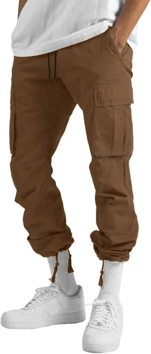 Mens Cargo Pants Relaxed Fit Big and Tall Casual Cotton Jogger Multi Pockets Outdoor Hiking Work Sweatpants