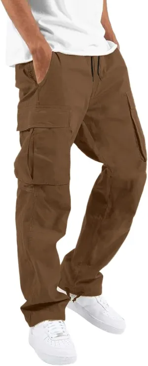 Mens Cargo Pants Relaxed Fit Big and Tall Casual Cotton Jogger Multi Pockets Outdoor Hiking Work Sweatpants