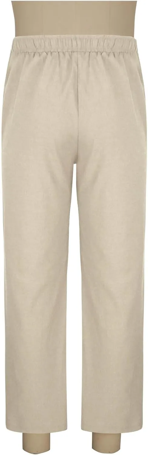 Mens Cotton Linen Pants Summer Elastic Drawstring Waist Straight Legs Beach Pant Plus Size Loose Fit Casual Trousers