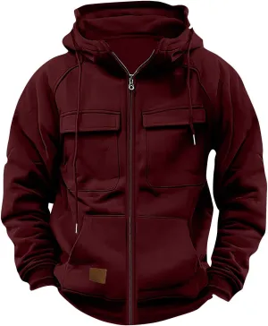 Men's Full-Zip Hoodie with Multiple Pockets, Soft Fleece, Adjustable Drawstring Hood, Casual Wear