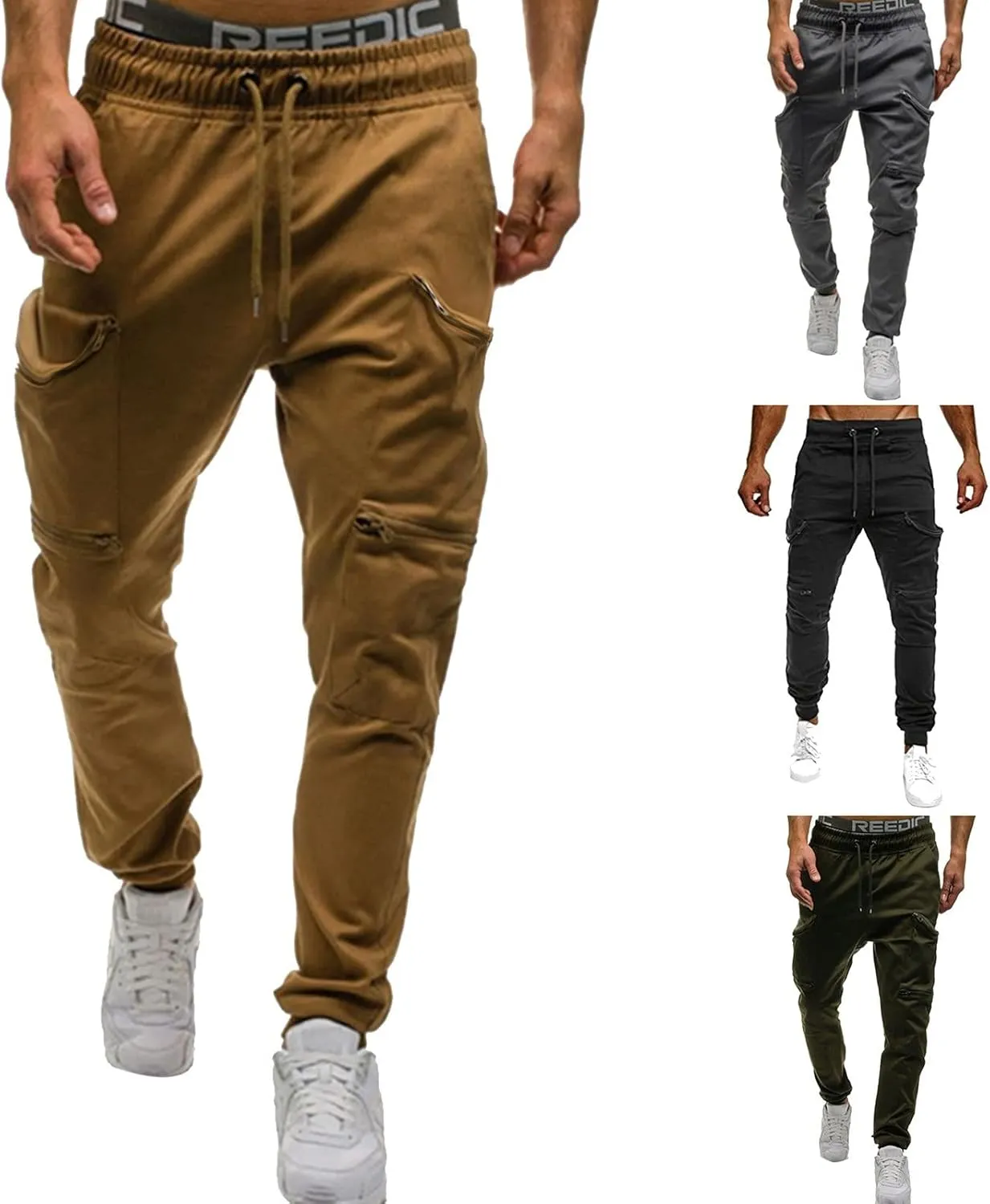 Mens Workout Cargo Sweatpants Work Pants Loose Fit Lightweight Workwear Casual Cargo Pull On Pants Mens Track Running