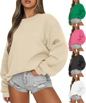 midelxp Oversized Crewneck Sweatshirts Women Soft Fleece Long Sleeve Casual Pullover Top Comfy Cute Hoodies for Teen Girls