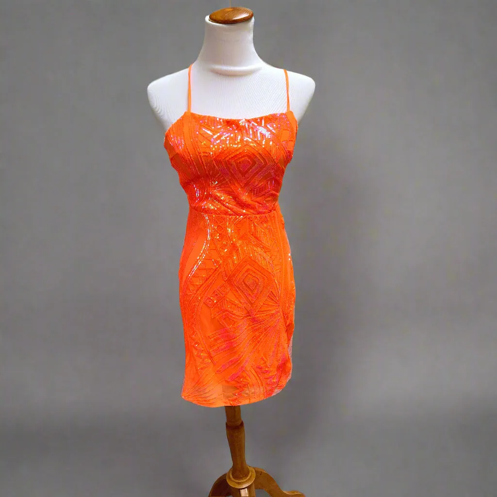 Midnight Doll orange sequin dress, size S