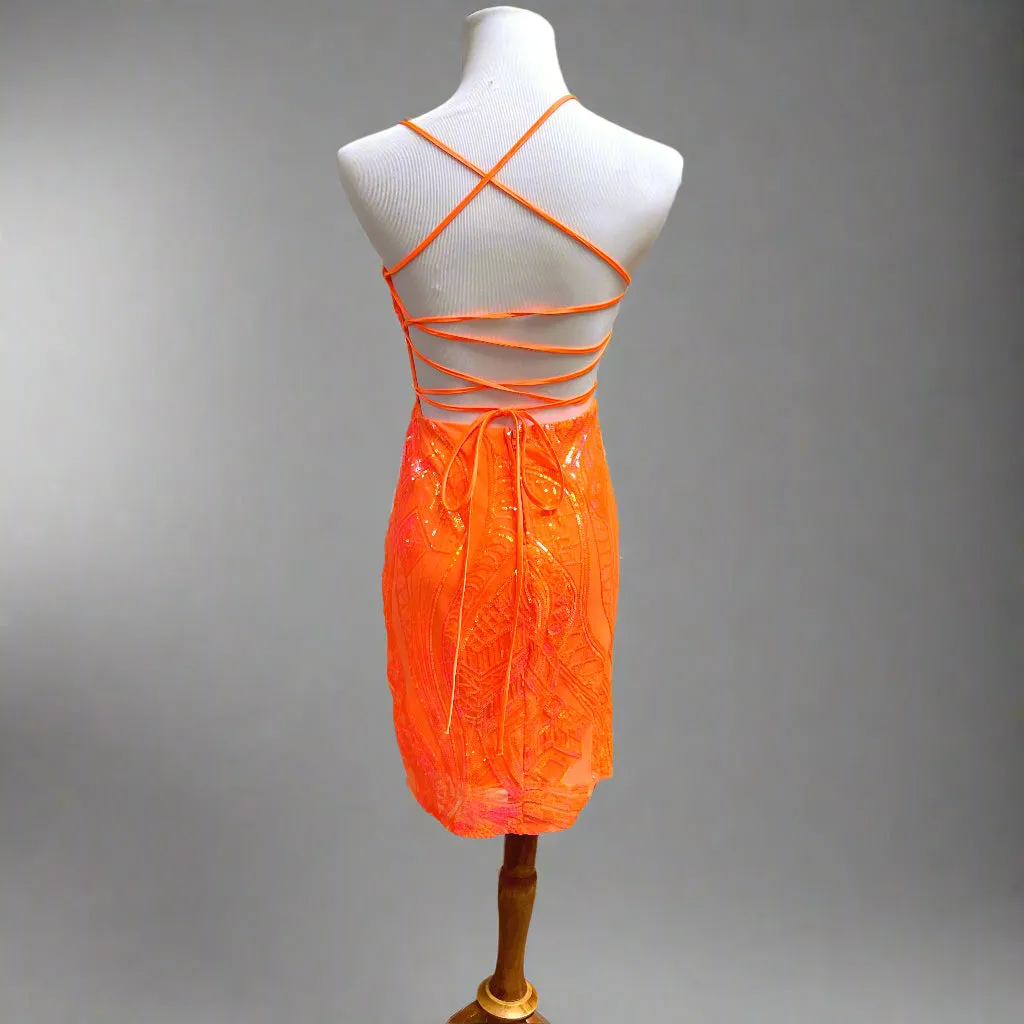 Midnight Doll orange sequin dress, size S