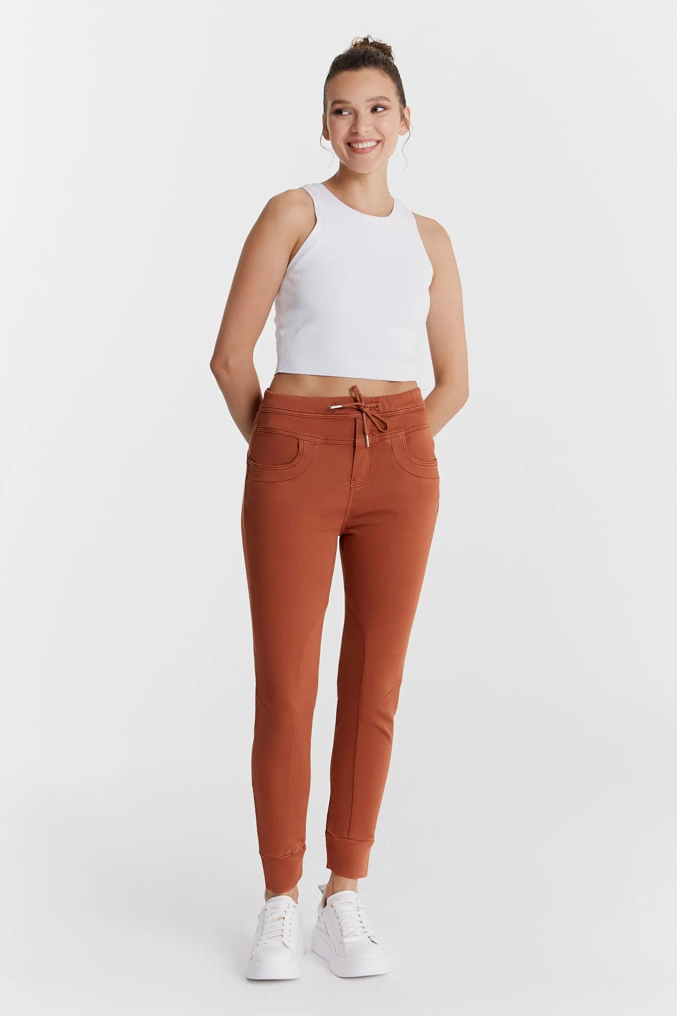 Mila Mid Waist Jogger 5 Pocket Ankle Pants Cinnamon