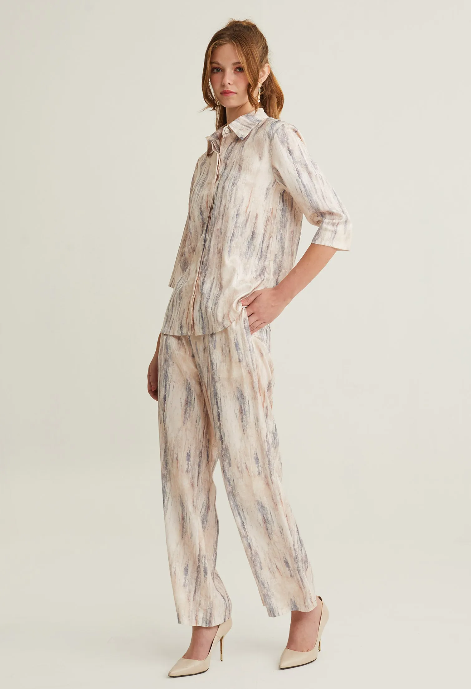 nichii X NURITA HARITH Silk Patterned Collared  Top