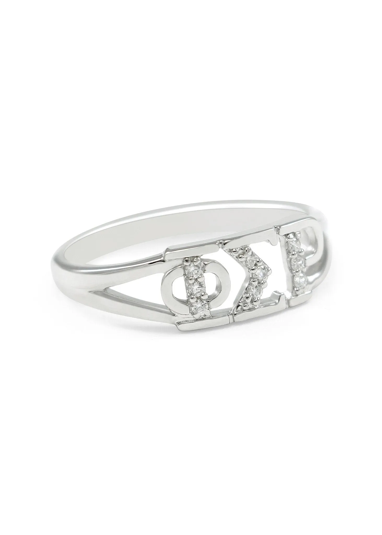 Phi Sigma Rho Sterling Silver Ring with Simulated Diamonds