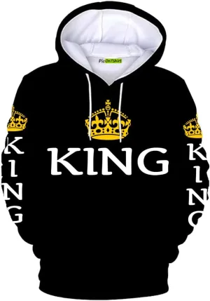 picontshirt 100% Cotton Heavyweight King Hoodies for Men King and Queen Matching Hoodies for Couples