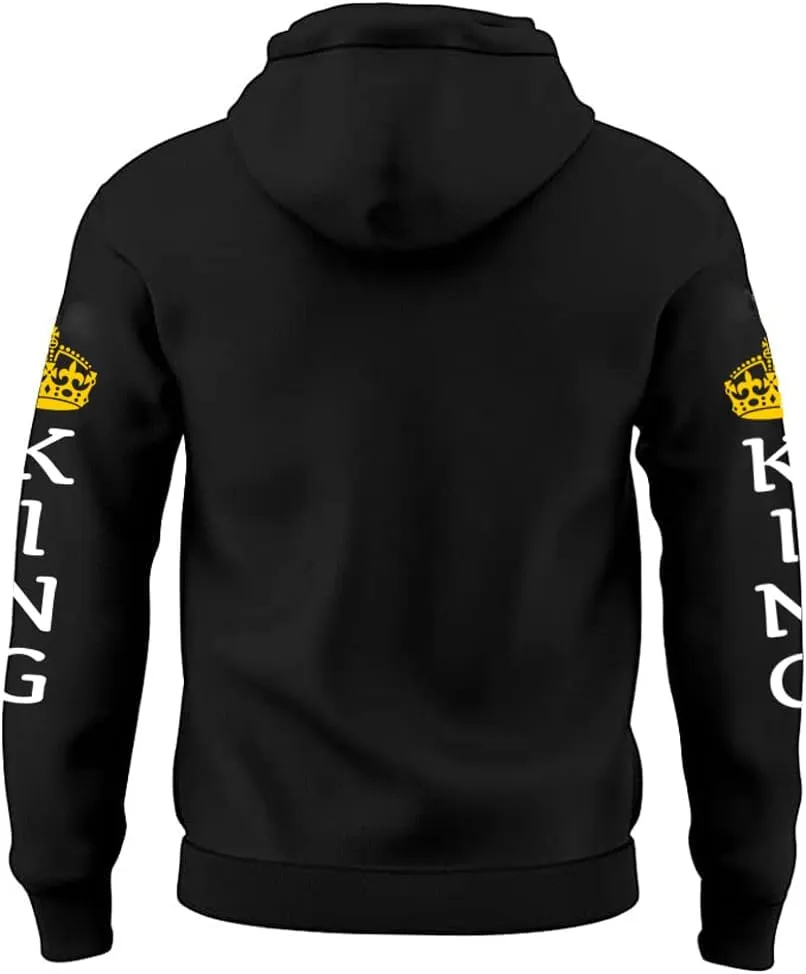 picontshirt 100% Cotton Heavyweight King Hoodies for Men King and Queen Matching Hoodies for Couples