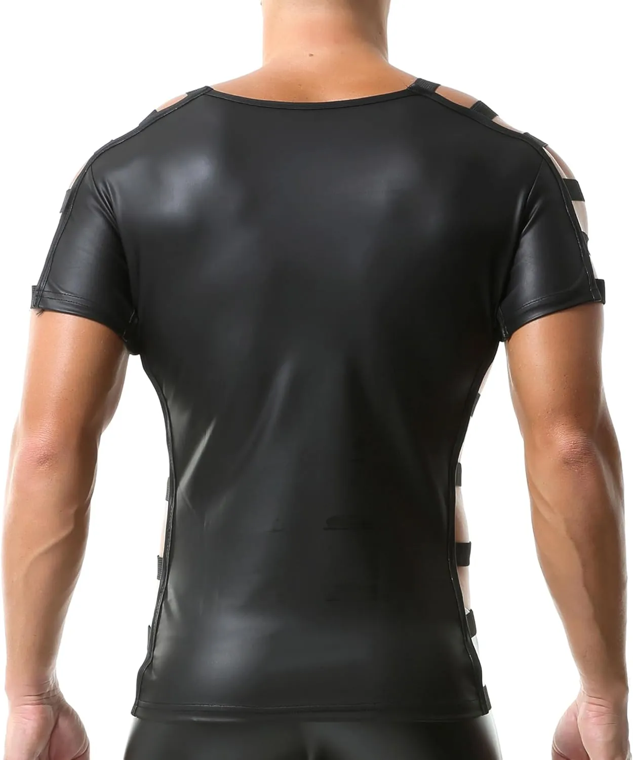 QiaTi Men's Faux Leather Polo Shirts Men Short Slevees Tops with Zipper Muscle Fit Collared Shirts for Casual Workout Shirts