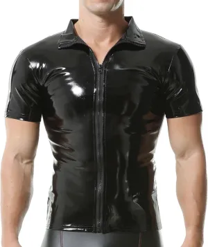 QiaTi Men's Faux Leather Polo Shirts Men Short Slevees Tops with Zipper Muscle Fit Collared Shirts for Casual Workout Shirts QiaTi Men's Faux Leather Polo Shirts Men Short Slevees Tops with Zipper Muscle Fit Collared Shirts for Casual Workout Shirts