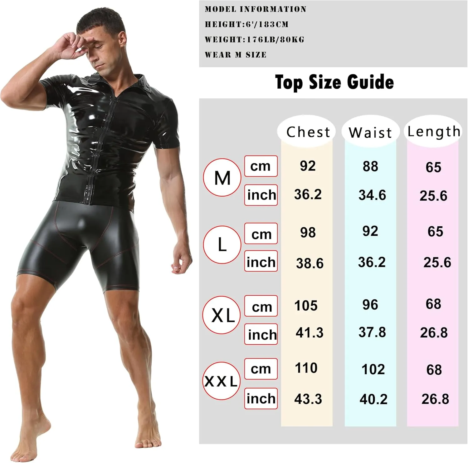 QiaTi Men's Faux Leather Polo Shirts Men Short Slevees Tops with Zipper Muscle Fit Collared Shirts for Casual Workout Shirts