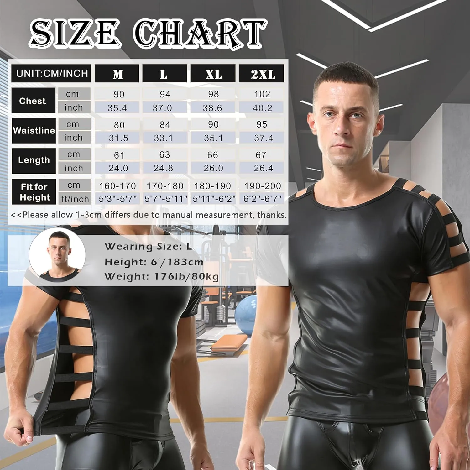 QiaTi Men's Faux Leather Polo Shirts Men Short Slevees Tops with Zipper Muscle Fit Collared Shirts for Casual Workout Shirts