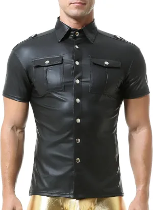QiaTi Men's Faux Leather Polo Shirts Men Short Slevees Tops with Zipper Muscle Fit Collared Shirts for Casual Workout Shirts QiaTi Men's Faux Leather Polo Shirts Men Short Slevees Tops with Zipper Muscle Fit Collared Shirts for Casual Workout Shirts