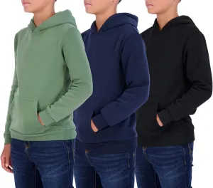 Real Essentials 3 Pack: Youth Fleece Long Sleeve Soft Pullover Hoodie Sweatshirt - Boys & Girls