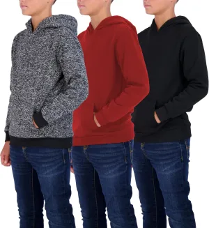 Real Essentials 3 Pack: Youth Fleece Long Sleeve Soft Pullover Hoodie Sweatshirt - Boys & Girls