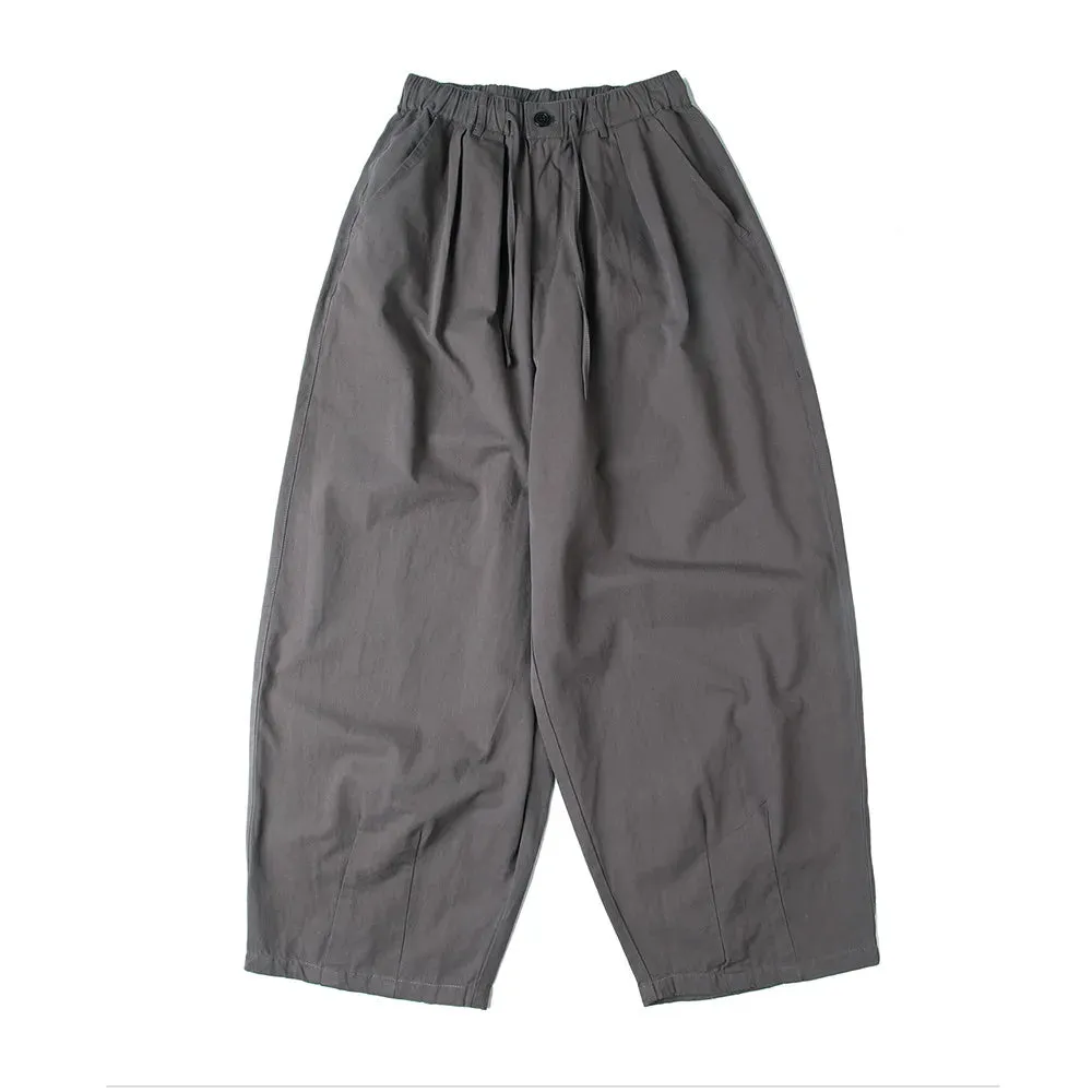Solid Color Cargo Pants - Amekaji Safari Style - Elastic Waist - Wide Leg Trousers